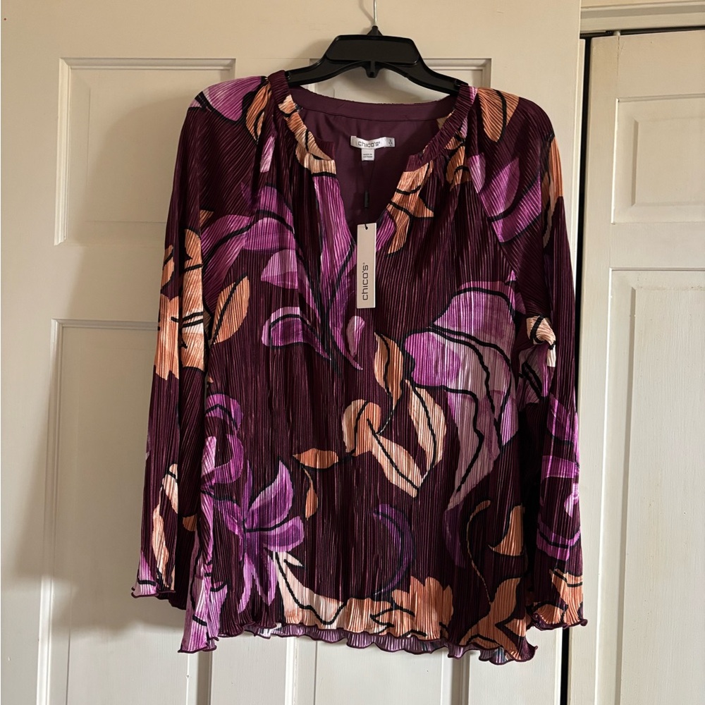 Chico's Vibrant Floral Blouse - Purple and Peach